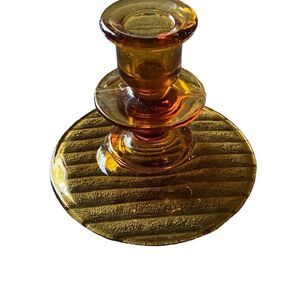 Vintage MCM Indiana glass amber candlestick holder